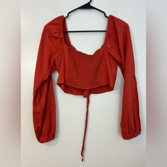 NWT PacSun/La Hearts Lace Up Long Sleeve Rust Boho Crop Top  Size Medium - Picture 10 of 13
